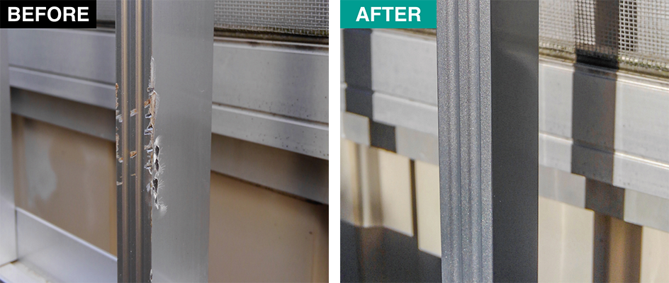 アルミ格子のえぐれ傷